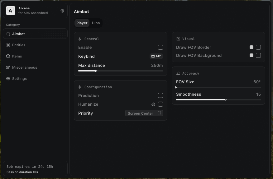 Interface of the Ark: Survival Ascended cheat by Arcane