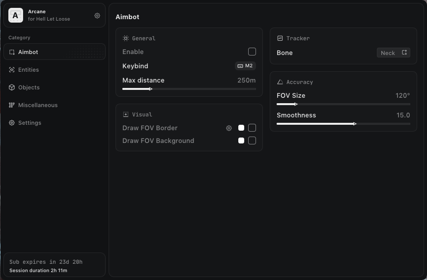 Interface of the Hell Let Loose cheat by Arcane