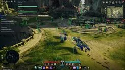 Xernel ESP in Aion 2 in a green valley: markers and names on players, monsters and resources, buff panel top left, radar bottom left