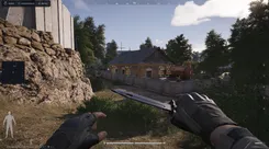 Arena Breakout: Infinite village with Ghost Full: a knife in hand and the radar in the corner