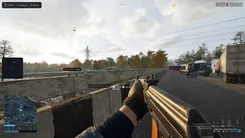 Ghost ESP in Wardogs on a bridge: enemy names, distance and squad tags, FOB Manticore and FOB Valkyra markers, an APC at 24 m and a turret at 85 m
