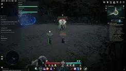Xernel in Aion 2 in a cave: labels over a boss and nearby characters, quest objectives on the right, radar bottom left