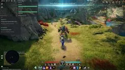 Xernel in Aion 2 riding along a forest road: buff and HP panels, quest list, radar and a pet level-up notification