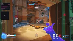 UDP in Overwatch on a payload map indoors: enemy skeletons and ESP outlines through walls, the ultimates panel and radar on the left