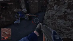 Ancient in Wardogs: an enemy soldier with a rifle behind a corner, an ESP label and the FOV circle
