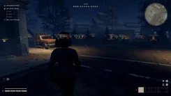 Arcane item ESP in Halloween: The Game on a street: dozens of color-coded item labels with distance, from a shotgun and road flare to a sedan key and ancient amulet
