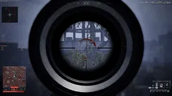 Ancient in Wardogs: a target point and FOV circle on an enemy seen through a sniper scope