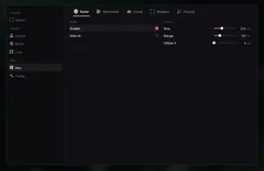 UDP menu for Escape from Tarkov, Radar tab: radar with hide AI, size 220 px and range 150 m