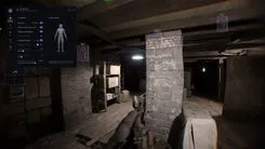 Aimbot tab of the SMG menu open in a Bodycam basement: FOV 50 degrees, smoothing 5, max distance 500 m, Mouse 5 as the activation key, and the bone picker on a 3D body set to Head, Neck