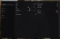 UDP Wardogs menu, Aimbot tab: bone, FOV, smooth, max distance, lead the target, skip teammates and downed, only visible, draw FOV and target line