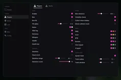 UDP menu for Escape from Tarkov, Players tab: box, fill, name, side tag, distance, weapon, health, skeleton and head circle, max distance 400 m, sides PMC, Scav, BTR, Bosses and spawn team