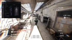 ESP tab of the SMG menu with settings mode switched to Bots: box in Corners, name, skeleton, distance and health on, max distance 350 m, and the drag-to-position layout preview on the right