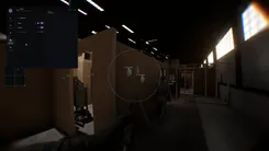 World tab of the SMG menu in Bodycam: drone and radar switched on, debug objects greyed out, with player and bot boxes at 23 to 37 m in the frame behind