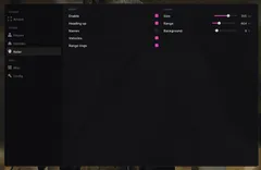 UDP Wardogs menu, Radar tab: heading up, names, vehicles, range rings, size, range and background