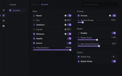 Interface of the Arc Raiders cheat by Ancient — section 2