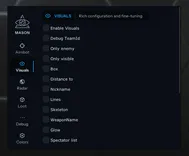 Interface of the Apex Legends cheat by Mason — section 2