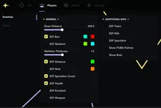 Interface of the PUBG: Battlegrounds cheat by Ancient — Section number 3