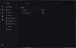 Interface of the Escape From Tarkov cheat by Ancient — visual quests section