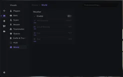Interface of the Escape From Tarkov cheat by Ancient — visual world section