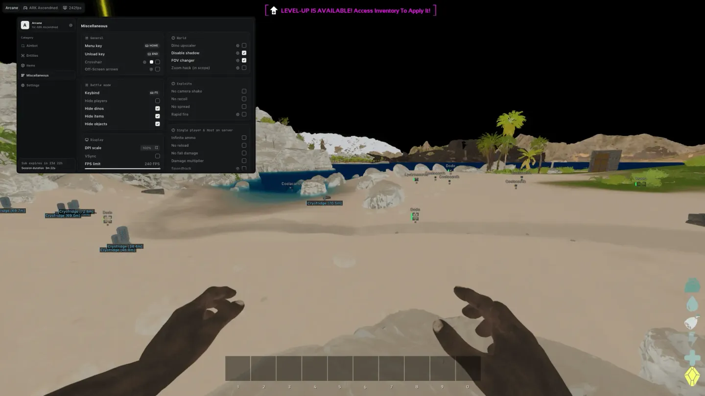 Ark: Survival Ascended gameplay with the Arcane cheat — screenshot 1