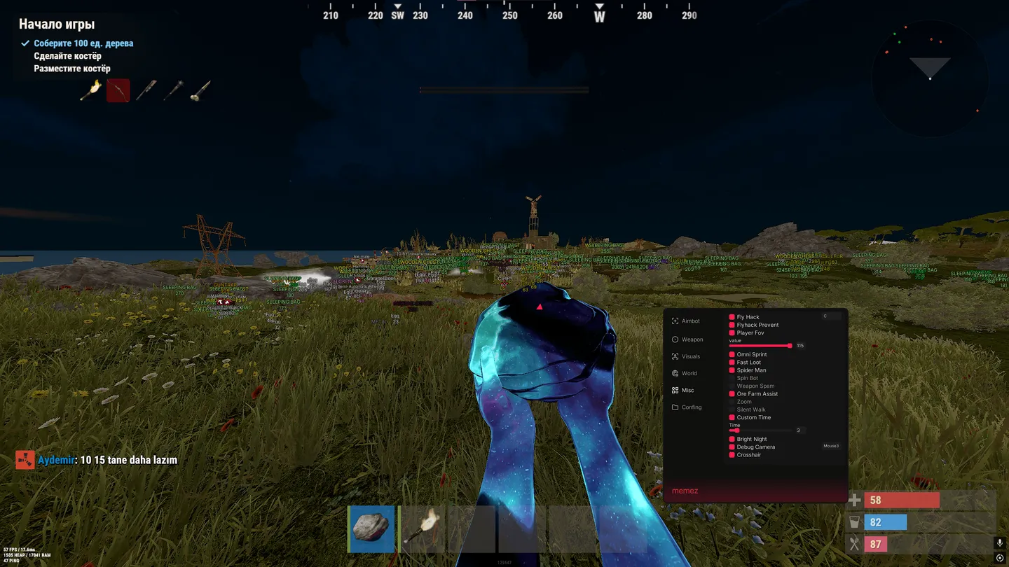 Rust gameplay with the Memez Internalx cheat — screenshot 1