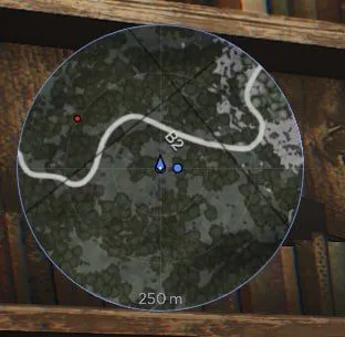 Xernel rotating minimap in SCUM at 250 m: road B2, your position and markers around it