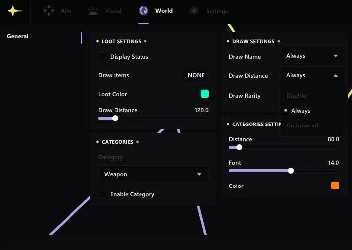 Interface of the Fortnite cheat by Ancient — Section number 11