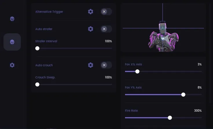 Interface of the Valorant cheat by Memez — section 1