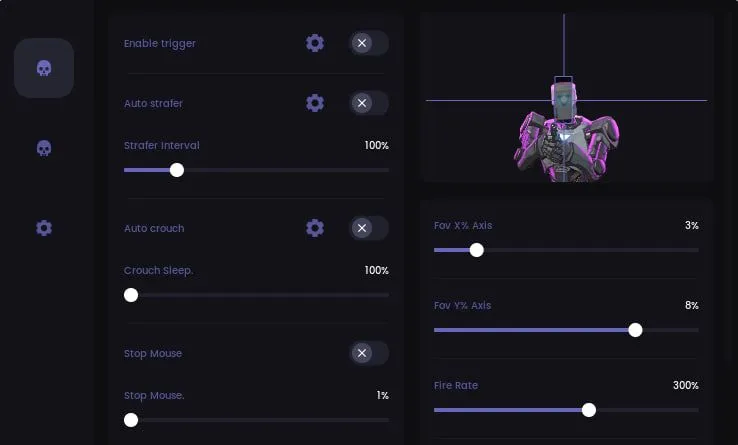 Interface of the Valorant cheat by Memez — section 3