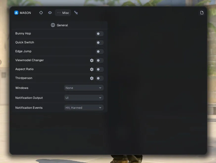 Interface of the CS2 cheat by Mason — section 2